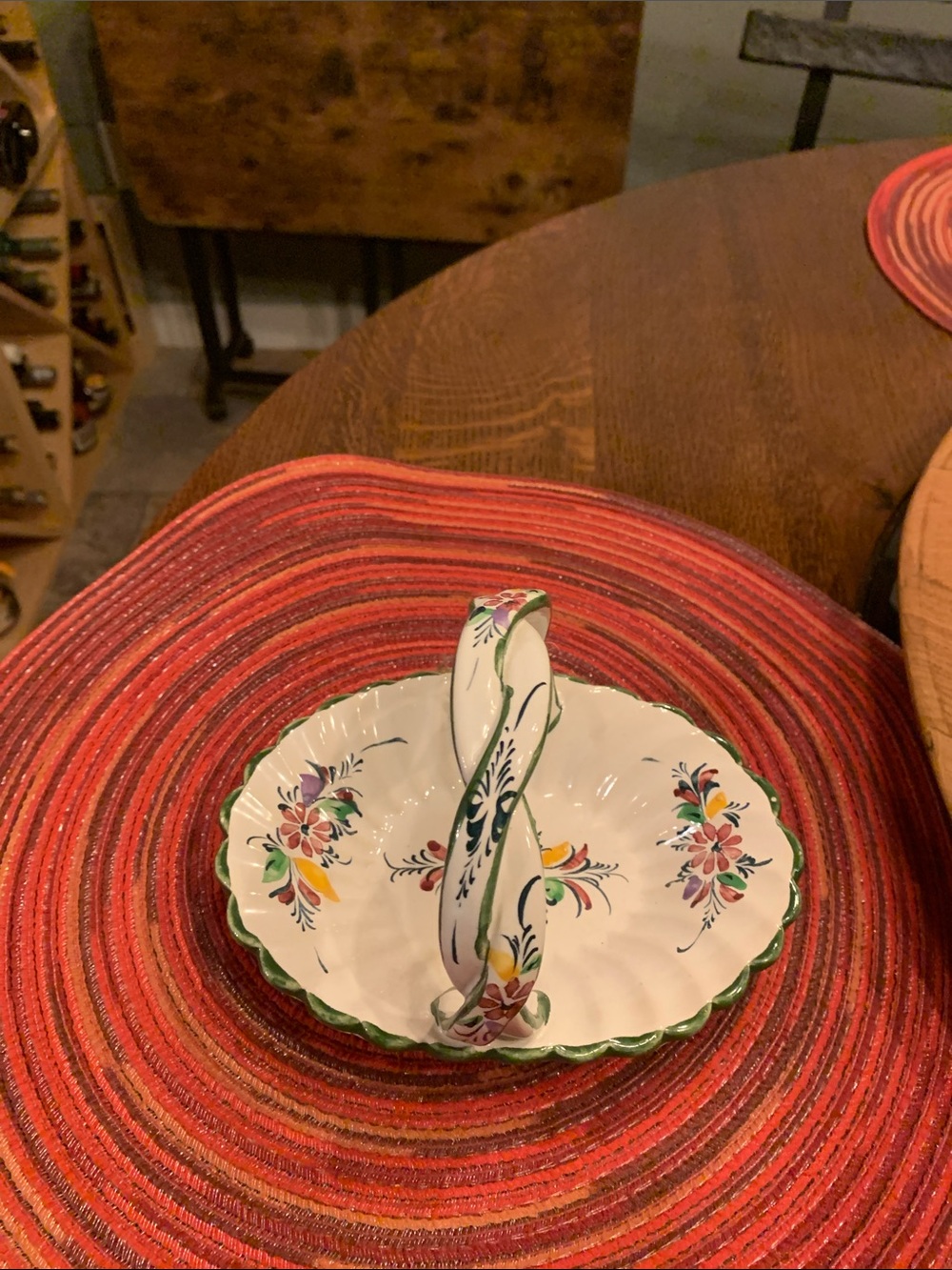Hand-Painted Floral Ceramic Basket - White with Multicolor Accents